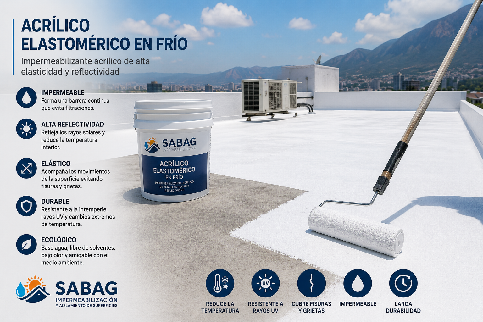 Sistema impermeabilizante acrílico elastomérico en frío SABAG aplicado sobre azotea