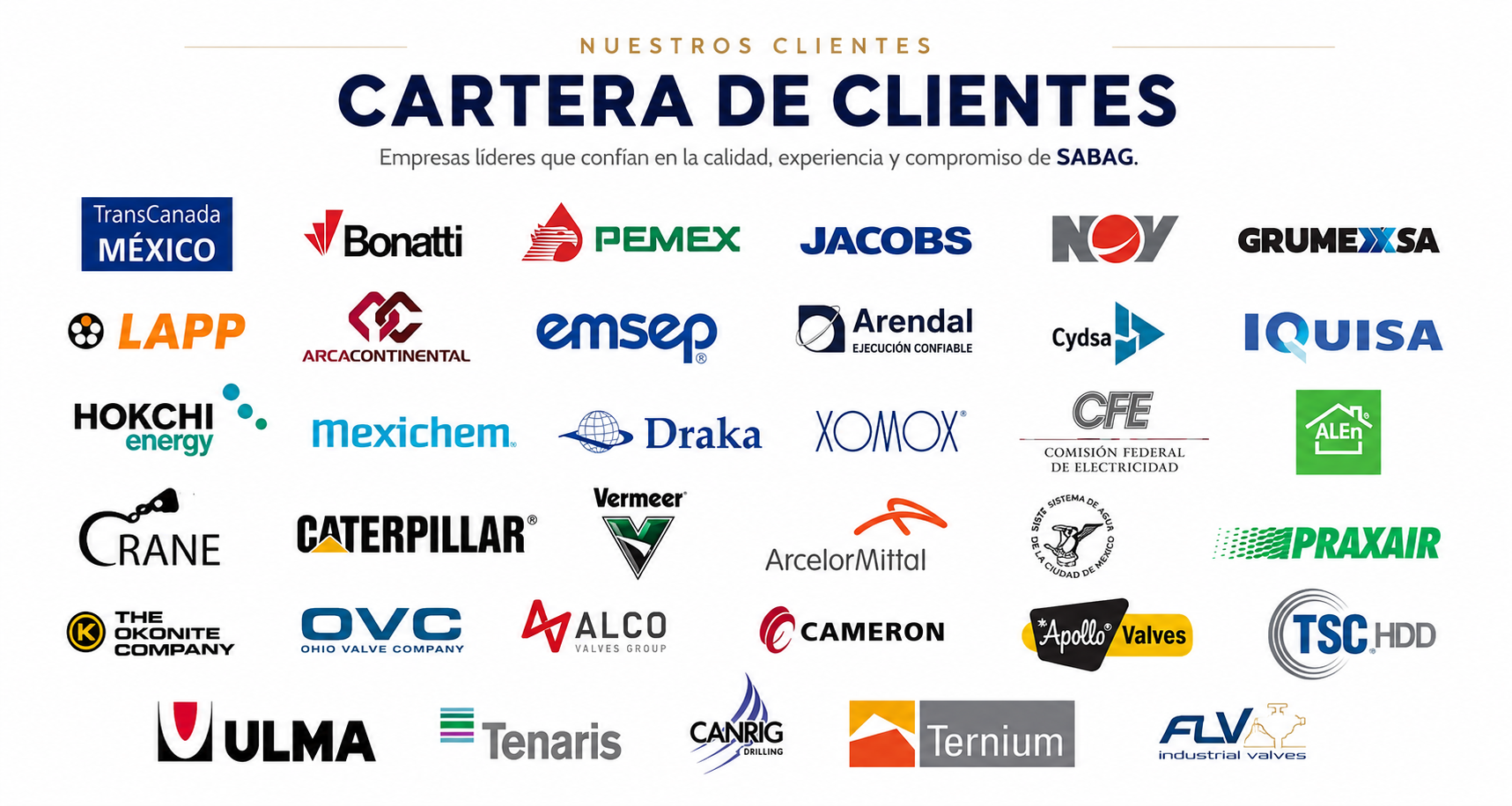 Cartera de clientes de SABAG Impermeabilización